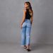 Women's Clothing Distressed Fringe Hem High-Waisted Straight Leg Jeans – Edgy Streetwear & Boho Chic_mkmklike.com