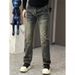 Retro American Men's Jeans Loose Fit Straight Leg Casual Trousers Mid Waist Cotton Midweight Black Blue Trendy Spring Autumn_mkmklike.com
