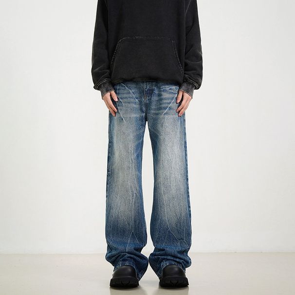 Men's Clothing Men's American Streetwear Jeans - Lightning Wash Straight Leg Bootcut Denim Pants (S-3XL)_mkmklike.com