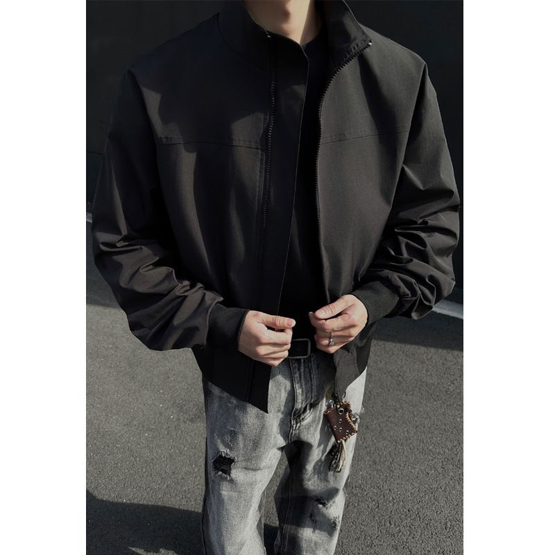 American Style Pilot Men's Autumn Cleanfit Stand Collar Baseball Jacket Cool Short Oversized Coat_mkmklike.com