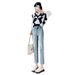 High-waisted Stretch Straight-leg Jeans For Women, 2024 Autumn And Winter New Style, Petite Size, Fleece-lined,_mkmklike.com