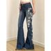 Vintage Rose Embroidered Flare Jeans For Women – Y2K Stretch Denim, Slim Fit, Low-Rise (Blue, S-XL)_mkmklike.com