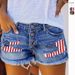 Distressed Denim Shorts Women's High Waisted Straight Leg Ripped Fringe Summer Casual Shorts With Flag Patch & Letter Print_mkmklike.com