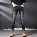 Slim Fit Distressed Patch Jeans For Men, Youth Style, Unique Vintage Straight Leg Pants_mkmklike.com