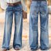 Women's Clothing High-Waisted Wide-Leg Jeans Women's Clothing Retro Washed Distressed Loose Straight Leg Floor-Length Pants Spring Summer_mkmklike.com