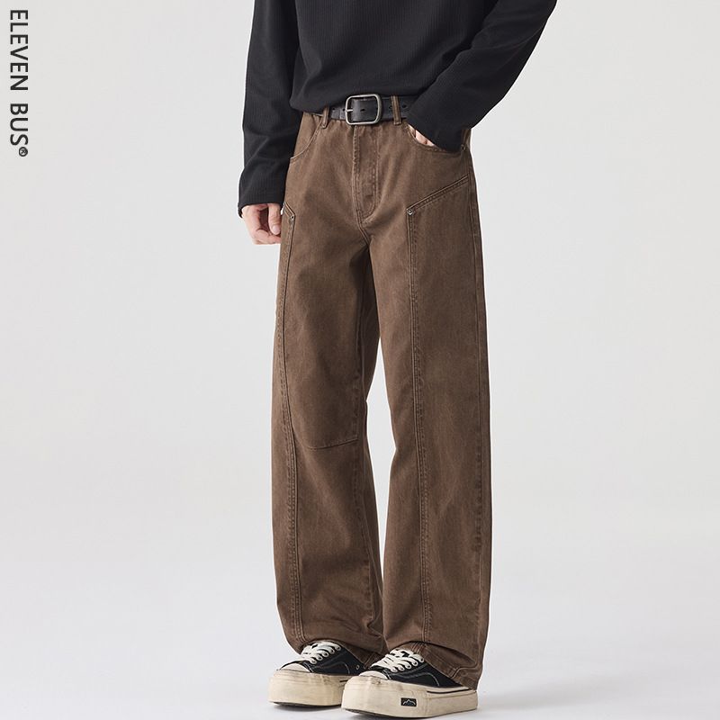 Men's Maillard Vintage Washed Straight Leg Jeans – Relaxed Fit, 100% Cotton, Retro Brown Denim (Sizes 28-40)_mkmklike.com