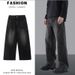 Teen Boys Vintage Style Loose Fit Straight Leg Jeans High Street Washed Denim Pants Blue Light Blue Black S to XXXL_mkmklike.com