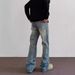 Men's Clothing High Street Cleanfit Cat Whisker Pattern Distressed Jeans Straight Flared Vibe Long Pants_mkmklike.com