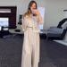 Women's Clothing solid color mesh splicing jacket casual wide leg trousers suit for women_mkmklike.com