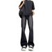 Men's Vintage Washed Flare Jeans – Retro Streetwear With Distressed Hem & High-Waisted Fit (S-3XL, Black, Polyester Stretch For Disco & Skate Vibes)_mkmklike.com