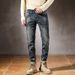 Men's Trendy Slim Fit Blue Ripped Whiskered Jeans Elastic Straight Leg Pants New Spring Autumn Collection_mkmklike.com