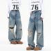 Distressed Loose Fit Denim Jeans For Men – High Street Fashion | Ripped Washed Vintage Wide Leg Pants_mkmklike.com