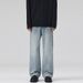 Unisex Washed Floral Light Blue Jeans – Vintage-Inspired Straight-Leg Trousers For Men & Women_mkmklike.com