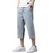 Summer Thin Men's Casual Wide Leg Cropped Denim Shorts Light Blue Loose Fit Youthful Trendy In Stock_mkmklike.com