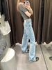 Plus Size American Washed Straight Leg Jeans For Women, New Spring Style, Slim Fit, Loose Fit, High Waist, Versatile, Floor Length Pants_mkmklike.com