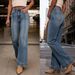 Women's Clothing Retro High-Waisted Slimming Wide Leg Jeans Washed Denim Trousers With Center Seam Detail For Spring/Summer_mkmklike.com