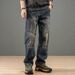 Men's Vintage Blue Straight Leg Jeans - Comfortable Relaxed Fit, Classic Denim Pants For Casual Wear_mkmklike.com