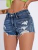 Denim Shorts, Light Colored Denim Jeans With Frayed Edges, High Waisted, Casual, Versatile_mkmklike.com