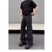 American High Street Cleanfit Black Big Pocket Cargo Jeans Men Straight Loose Vibe Pants Design Sense_mkmklike.com
