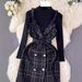 Women's retro celebrity style double-breasted waist suspender dress with knitted sweater suit skirt_mkmklike.com