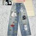 Casual Straight-Leg High-Waist Jeans With Cartoon Hippo Print - Trendy Summer Streetwear For Women_mkmklike.com