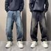 Men's Clothing High Street American Retro Washed Distressed Jeans Vintage Washed Distressed Denim Jeans - Relaxed Straight Leg Retro Streetwear Style_mkmklike.com