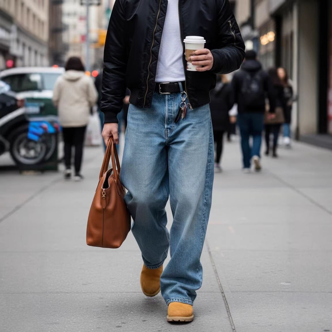 Men's High Street Style Loose Fit Jeans Midweight Straight Leg Pants Casual Wide Leg Jeans_mkmklike.com