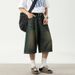 Men's Washed Distressed Wide Leg Jeans Vintage Straight Mid-Length Casual Elastic Cropped Shorts Summer Loose Fit_mkmklike.com