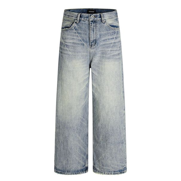 Punk Washed And Distressed Jeans For Men, Floor-Length Pants, Street Style, Frayed Edges, Loose Wide-Leg Straight-Leg_mkmklike.com