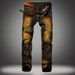 Men’s Distressed Denim Jeans – Vintage Washed Straight Fit, Artisan Ripped Knee & Handmade Whiskering (28-42, Button Fly, Retro Black/Yellow)_mkmklike.com
