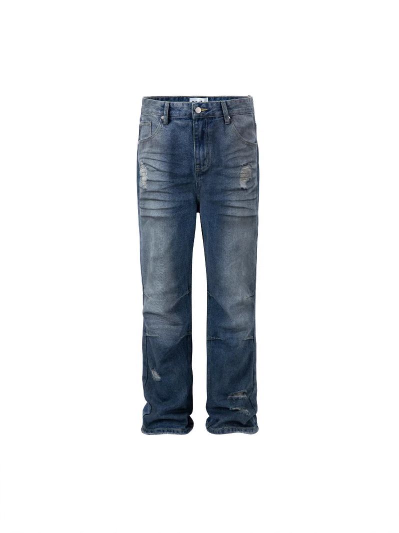 Unisex Distressed Straight-Leg Jeans – Hand-Painted Washed Denim With Artisan Rips (Dark Blue, 30-36)_mkmklike.com