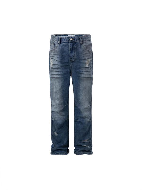 Unisex Distressed Straight-Leg Jeans – Hand-Painted Washed Denim With Artisan Rips (Dark Blue, 30-36)_mkmklike.com