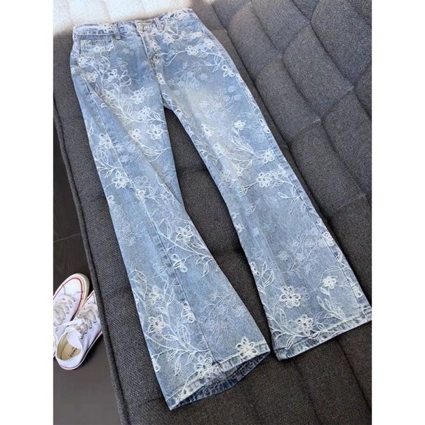 Men's All Over Jacquard Flared Jeans Heavy Duty Washed Straight Leg American Style Flared Trousers_mkmklike.com