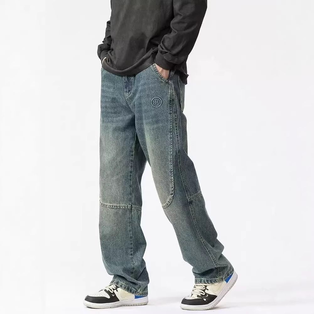 Men's Clothing Men's Street Style Washed Distressed Jeans Straight Leg Loose Fit Spring Autumn Trendy High Street Vibe Long Pants_mkmklike.com