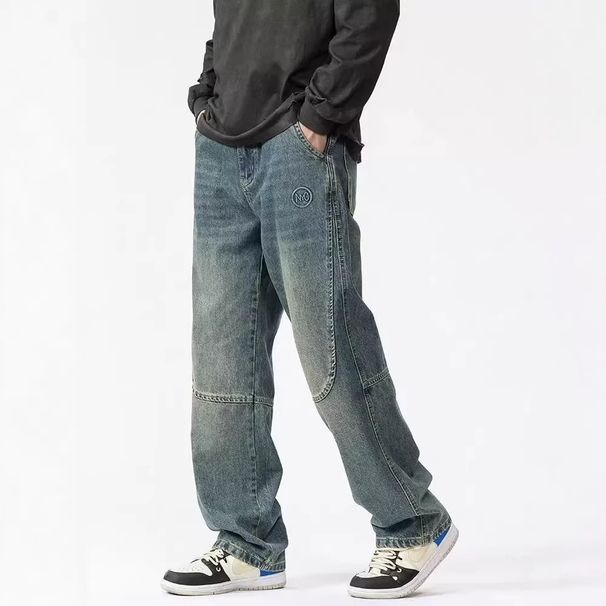 Men's Clothing Men's Street Style Washed Distressed Jeans Straight Leg Loose Fit Spring Autumn Trendy High Street Vibe Long Pants_mkmklike.com