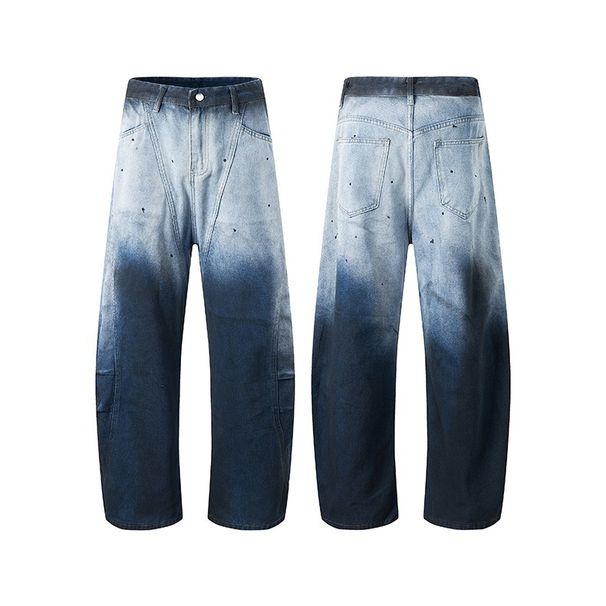 Unisex Vintage Washed Jeans – Wide-Leg Paint Splatter Design, 90s Retro Streetwear (S-XXL, Indigo Blue)_mkmklike.com