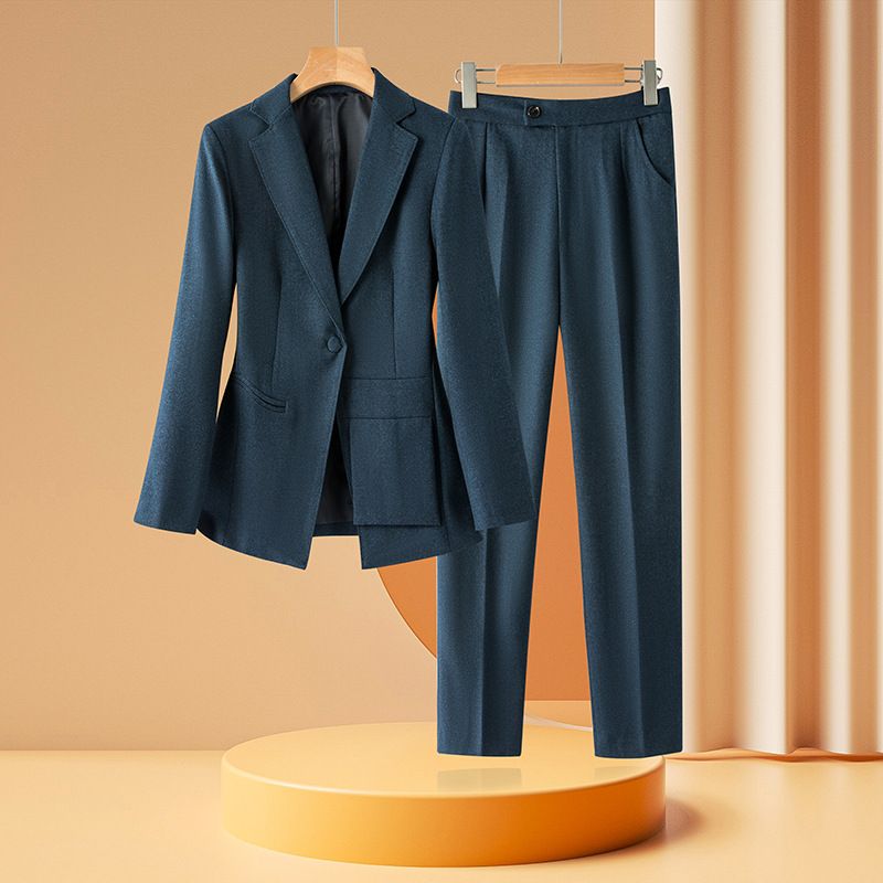 Women's Clothing high end dark blue! Slim suit slim suit jacket + cigarette pants suit for women_mkmklike.com