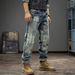 Men's Vintage Patchwork Denim Jeans – Distressed & Color-Block Loose-Fit Straight-Leg Pants (28-36, Washed Blue)_mkmklike.com