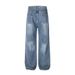 American Style Vintage Washed Jeans Niche Loose Beaded Design Sense Wrinkled Casual Wide-Leg Pants Trendy Men's Clothing_mkmklike.com