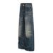 Unisex Retro Denim King Whiskered Texture Design Loose Straight Leg Jeans High Street Style Men's Clothing_mkmklike.com