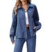 Women's Clothing Vintage Denim Shirt Jacket For Women - Lightweight Oversized Cotton Blend Casual Top With Long Sleeves & Classic Collar ( XS/S/M/L)_mkmklike.com