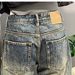 Men's High-End Trendy Distressed Patch Harem Pants Loose Straight Leg Jeans Cool Stylish Tapered Dad Pants_mkmklike.com