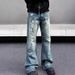 Nordmann European And American High Street Vibe Style Retro Ink Splash Draped Jeans For Men, Niche Design Sense, Straight-Leg_mkmklike.com