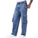 Men's Elastic Fashion Multi-Pocket Loose Straight Jeans American Style Spring Autumn New_mkmklike.com
