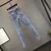 Women's High Waist Rhinestone Embellished Stretch Jeans - Slim Fit Straight Leg Ankle Length Denim Pants For Casual & Office Wear_mkmklike.com