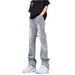Men's Retro Trendy Washed Flared Jeans Slim Fit Casual Trousers High Street Vibe Durable Straight Leg Mid Waist_mkmklike.com
