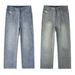 "Men's Retro Starry Sky Jeans – Vintage Washed Loose Fit, High-Street Straight Leg, Artistic Celestial Print (S-3XL, Vintage Blue/Light Blue)"_mkmklike.com