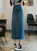 K Women's Mid Length Skirt With High Waist And Slimming A-line Skirt, New Denim Split Half Body Skirt_mkmklike.com