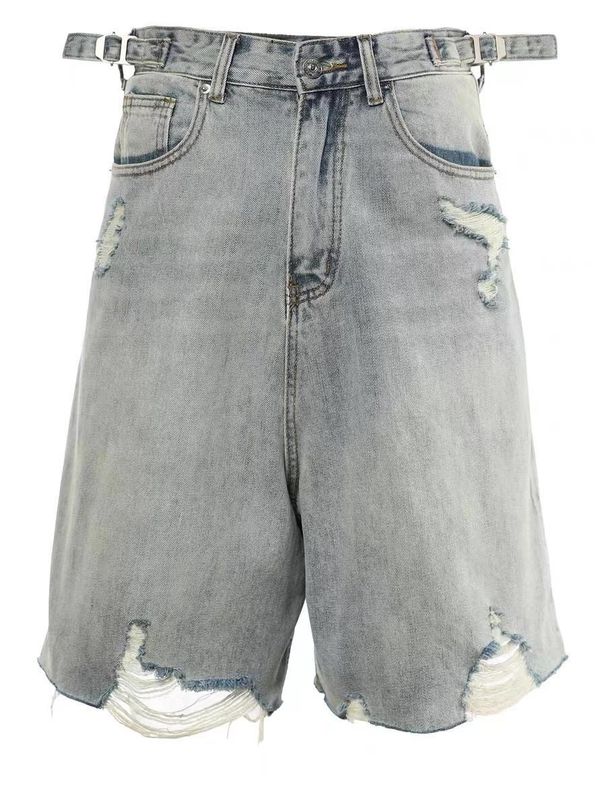 Men's Vintage Washed Denim Shorts - Light Blue Distressed Hem Casual 5-Inch Shorts For Summer Versatile Styling_mkmklike.com