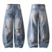 Men's Clothing American High Street Hole Cleanfit Bamboo Distressed Jeans Men And Women Design Flared Pants Ins_mkmklike.com
